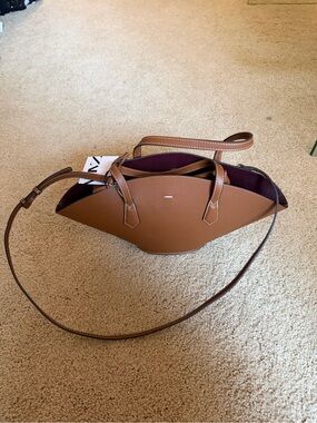 Zara Two-Tone Brown Tote with Plum Interior